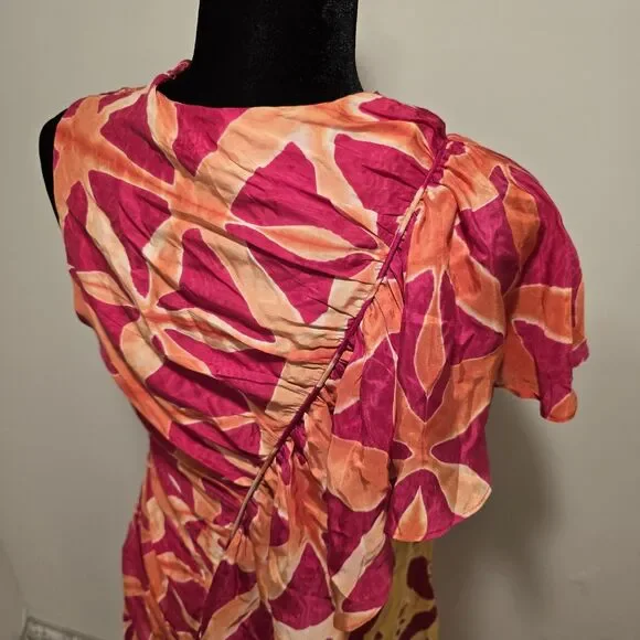 Ulla Johnson Lali Handmade 100% Silk Gown Dress Tigerlily Sz 6 One Shoulder Maxi - Picture 7 of 16